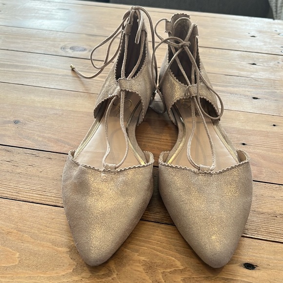 Jessica Simpson Shoes - Jessica Simpson lace up tan metallic ballet flats
